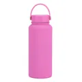 Portable 1L pink insulated stainless steel sports water bottle with carrying handle lid - Rose Red