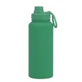 High capacity 1L matte green stainless steel sports water bottle with portable handle lid - Seaweed Green-Sports Style