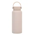 1L nude matte insulated stainless steel water bottle with wide mouth and handle - Milk Tea