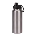 Durable silver stainless steel sports water bottle 1L with black handle lid for outdoor - Silver-Black Sports Lid
