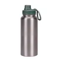 Large 1L stainless steel insulated sports water bottle featuring a green portable lid - Silver-Moss Green Sports Lid