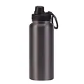 1L insulated stainless steel sports water bottle with portable loop in dark gray - Metallic Black-Sports Lid