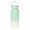 Mint green gradient stainless steel sports water bottle with 1L large capacity and handle - Light Green Gradient