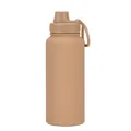 1L matte beige stainless steel insulated sports water bottle with durable carry handle. - Desert-Sports / 1L