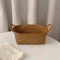 Retro woven storage basket for desktop organization with handles - Caramel Medium