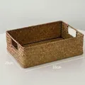 Hand-woven rectangular seagrass storage basket with handles for tabletop organization, 33x23cm - Storage Box Medium