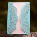 Carte d'invitation de mariage en dentelle découpée au laser bleu clair avec insert nacré - Coque ajourée uniquement (Sans nœud/page intérieure/enveloppe) / Bleu Tiffany