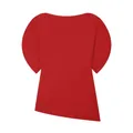 Detailed view of the vibrant red off-the-shoulder puff sleeve top with asymmetrical hem - XS / Tops / Red
