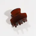 Detailed macro view of an amber brown acetate hair claw clip for elegant styling. - Brown