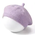 Detailed macro view of the soft knitted lavender beret for infants and babies - Purple