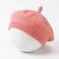 Solid pink soft knit beret hat for baby boys and girls, perfect for spring and autumn wear - Watermelon red