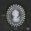 Vintage Victorian style cameo lady profile brooch with clear crystal rhinestones - Antique Silver