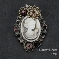 Vintage Victorian style cameo brooch with bronze finish and red rhinestones, 5.3x3.7cm - Deep Red Round Rhinestone Style (XD7362 Antique Gold)
