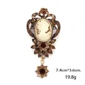 Elegant vintage cameo brooch featuring brown rhinestones and a floral pendant in bronze finish - Star Pendant Style (XD7359 Antique Gold)