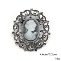 Elegant vintage grey cameo brooch with sparkling rhinestones in a silver-tone alloy frame - Hollow Wave Border Style (XD7570-2 Antique Silver)