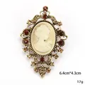 Elegant vintage cameo portrait brooch with red rhinestones in antique gold finish pin - Baroque Hollow Carving Style (XD7566-1 Antique Gold)