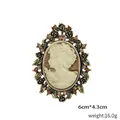Vintage Victorian style cameo brooch pin with elegant woman profile and amber rhinestones - Amber Rhinestone Metal Style (XD7358-1 Antique Gold)