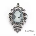 Vintage antique silver finish cameo brooch with rhinestones, measuring 6.4cm by 4.3cm - Scroll Pattern Silver Style (XD7566-2 Antique Silver)