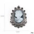 Elegant vintage cameo lady head brooch with grey rhinestones in antique silver finish - Lady Cameo Silver Style (XD7575-2 Antique Silver)
