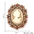 Vintage cameo brooch with crystal rhinestones and golden alloy finish size 5.2x4cm - Champagne Red-Brown Style (XD7363-1 Antique Gold)