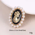 Elegant vintage cameo brooch with pearl border, small 3.0cm x 3.7cm gold variant - Black Gold Lady Pearl Style (XD10234-2)