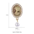 Vintage cameo brooch with pearl border and pearl drop pendant, silver finish - Pearl Pendant Silver Style (XD10857)