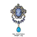 Vintage style blue cameo beauty head brooch with rhinestones and blue teardrop pendant - Blue Cameo Antique Gold Base Style (XD7361-3)