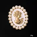 Vintage gold cameo brooch with pearl border in large size for elegant women's fashion - Rose Portrait Style (XD8286-2)