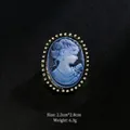 Elegant vintage blue cameo brooch with gold-tone frame featuring a classic lady profile design - Blue Lady Beaded Border Style (XD7413-6)