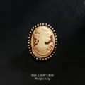 Vintage cameo brooch with elegant female silhouette and gold-tone beaded frame - Brown-Red Lady Gold Bead Border (XD7413-4)