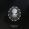 Vintage Victorian style cameo brooch featuring lady silhouette and rhinestones on bronze alloy - Black White Portrait Hollow Style (XD7383-2)