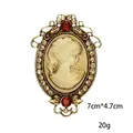 Elegant vintage style rhinestone beauty head cameo brooch pin for women's fashion - Deep Red Gem Scroll Style (XD7577-1)