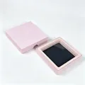 Pink PE film jewelry display box for rings and bracelets with black suspension film - Top and Bottom Box with Finger Notch (Including Inner Box) / 7*7*2cm / Pink