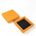 Orange square floating jewelry display box with transparent PE film for rings and charms - 7*7*2cm (Base and Lid with Finger Notch) / Orange