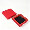 Red square jewelry gift packaging box with transparent PE film for floating display - 7*7*2cm (Base and Lid with Finger Notch) / Red