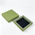 Premium sage green square PE film floating jewelry display gift box with black base insert - Top and Bottom Box with Finger Notch (Including Inner Box) / 7*7*2cm / Fruit Green
