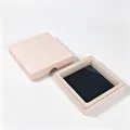 Elegant pink square jewelry display box featuring a transparent PE film suspension window for rings - Top and Bottom Box with Finger Notch (Including Inner Box) / 7*7*2cm / Apricot