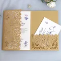 Elegant gold laser-cut wedding invitation card with white insert and floral pattern - Beige Gold