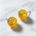 Vintage amber-style yellow ball stud earrings for women with high-end glossy finish - Yellow System Sphere Stud Earrings (2607039C)