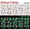 Cartoon Einhorn leuchtende Tattoo Aufkleber für Kinder im Dunkeln - Leuchtende Einhorn-Serie F / 12x6.8cm (5er-Set)