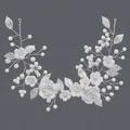 Handmade bridal hair vine with white polymer clay flowers and pearls on silver wire - White Polymer Clay Flower Hairband