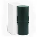 Dark green leather makeup brush storage tube with lid and white gift box packaging - Buckle Full Bucket With Cardboard Box / Green