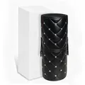 Elegant black quilted leather makeup brush storage barrel with silver studs and dustproof lid - Rivet Black Bucket + Corrugated Box / Silver Rivet Black Bucket