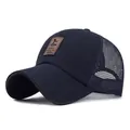 Casquette de baseball en mesh respirant bleu marine avec écusson en cuir pour l'été - Bleu Marine