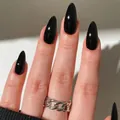 Glossy black almond-shaped long press-on nails for elegant manicure. - Almond Shape / Glossy Black (CDJ-A20-155LY#1)