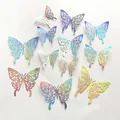 Detail showing 3D iridescent hollow butterfly stickers with delicate laser-cut patterns - 12 Pcs/Set / Style G Colorful