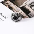 Vintage punk titanium steel ring featuring a black oval stone and gothic cross engravings - US 7 / Black