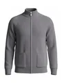 Detailansicht einer grauen Herren-Strickjacke mit Stehkragen und durchgehendem Reißverschluss - M / Grau