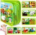 Montessori felt busy book for toddlers featuring farm theme and finger puppets - Green Farm Busy Book / 44x28cm