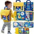 Dinosaur themed felt busy board backpack for toddlers learning fine motor skills and colors - Backpack Style - Blue / 44x28cm